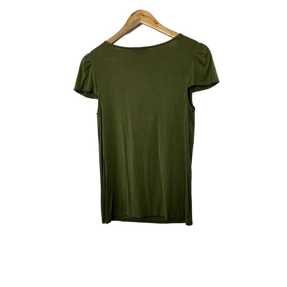 Tahari Olive Green Cowl Scoop Neck Cap Sleeve Stretchy Blouse Women's Size Small - Picture 5 of 5